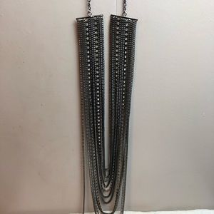 Gun metal tone multistrand Clear Rhinestone Necklace 28-30” #203